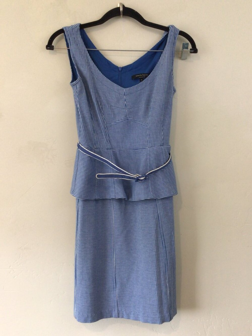 Anthropologie Nanette Lepore Blue & White Stripe Belted Dress